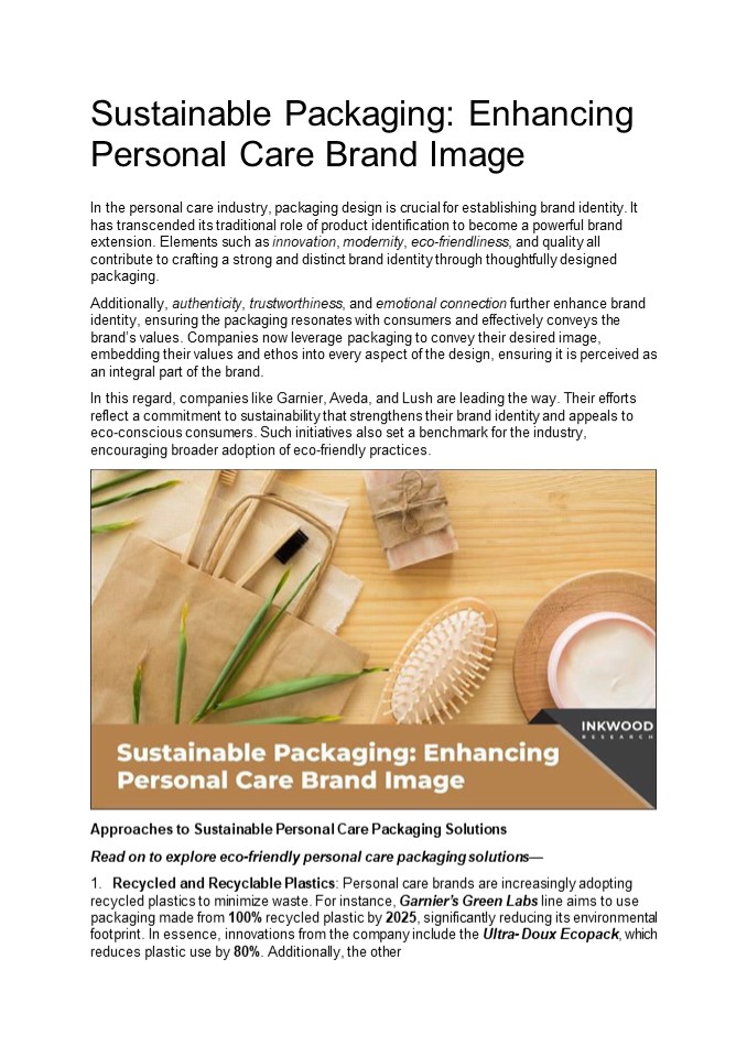 Sustainable Packaging: Enhancing Personal Care Brand Image