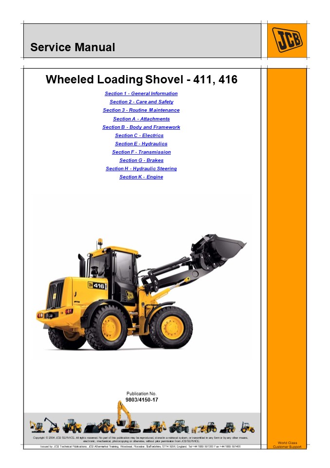 JCB 411, 416 Wheeled Loading Shovel Service Repair Manual Instant Download