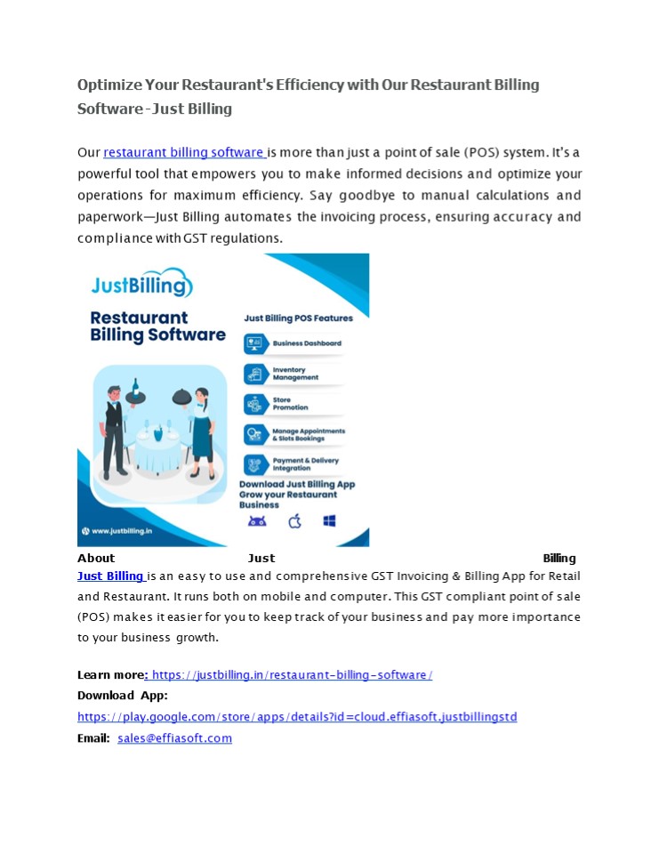 Restaurant Billing  Software -Just Billing