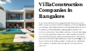 Villa Construction Companies in Bangalore