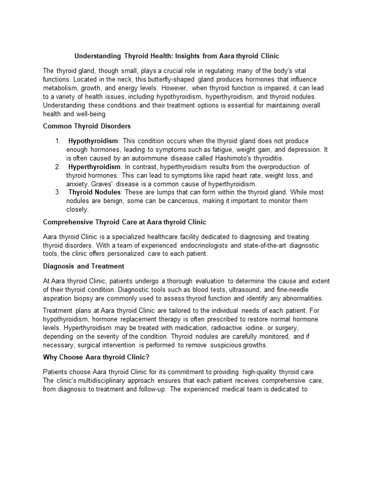 Understanding Thyroid Health: Insights from Aara thyroid Clinic