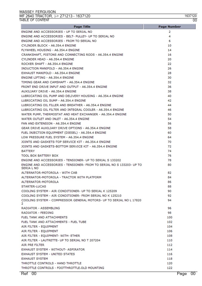 Massey Ferguson MF2640 TRACTOR (- 271213) Parts Catalogue Manual Instant Download