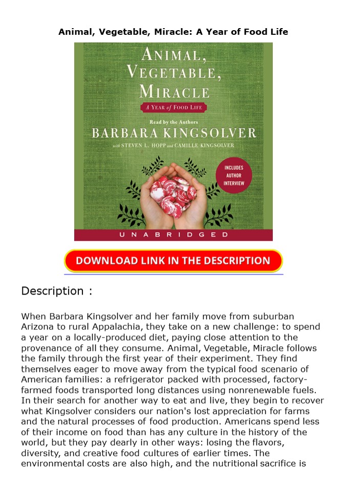 Download Animal, Vegetable, Miracle: A Year of Food Life