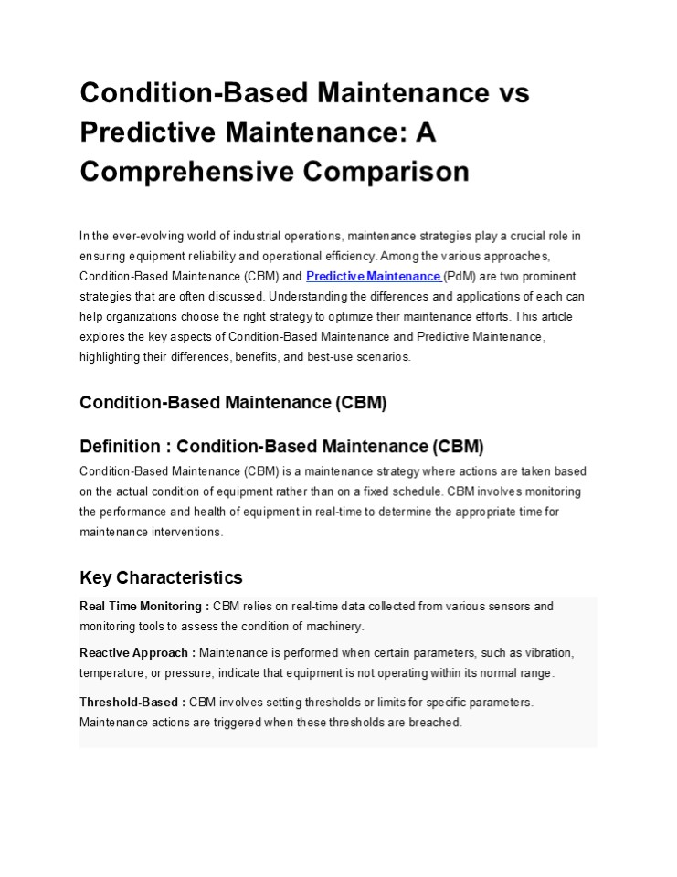 Condition-Based Maintenance vs Predictive Maintenance: A Comprehensive Comparison