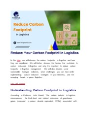 Reduce Carbon Footprint In Logistics Management