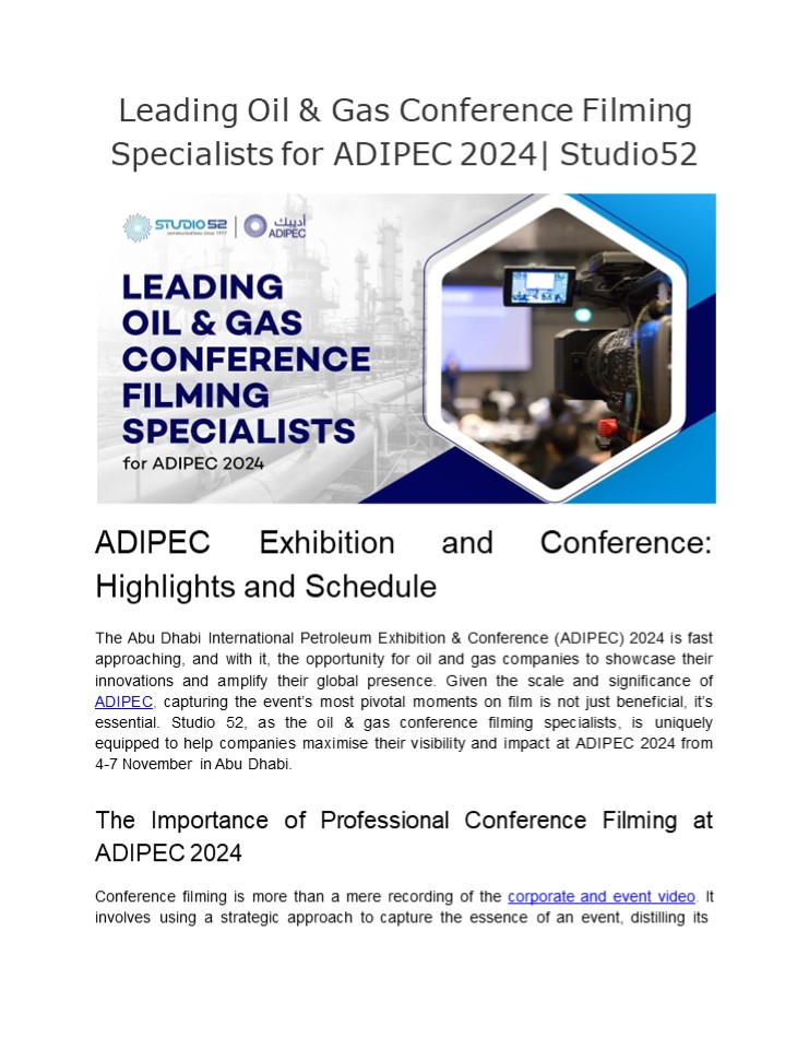 Leading Oil & Gas Conference Filming Specialists for ADIPEC 2024
