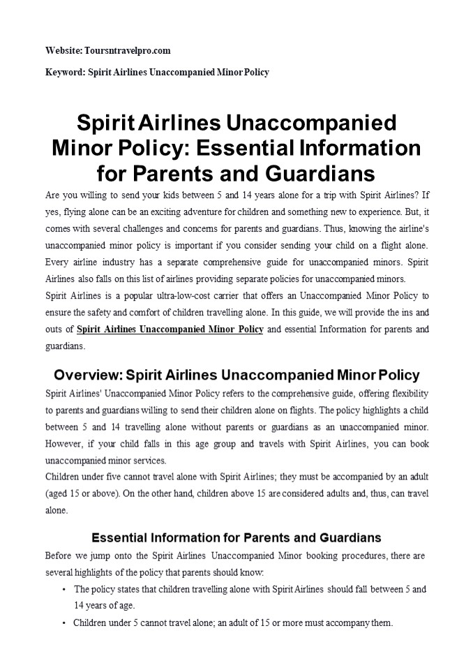 Spirit Airlines Unaccompanied Minor Policy: Essential Information for Parents and Guardians