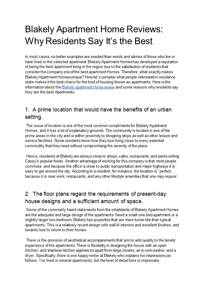 Blakely Apartment Home Reviews and Experience at Blakely Apartments