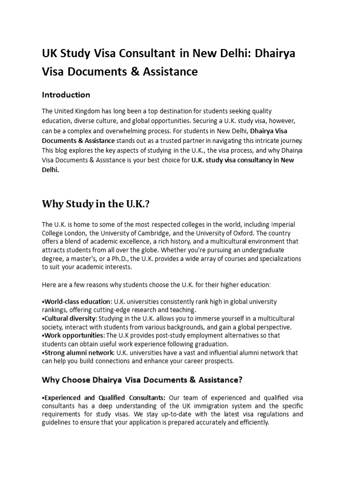 U.K. study visa consultancy in New Delhi