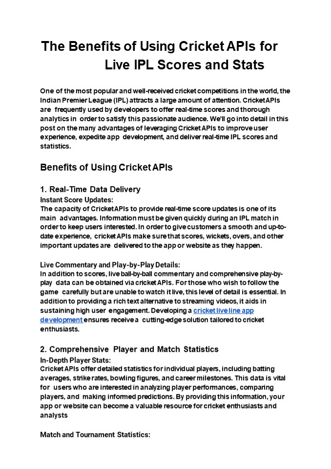 The Benefits of Using Cricket APIs for Live IPL Scores and Stats