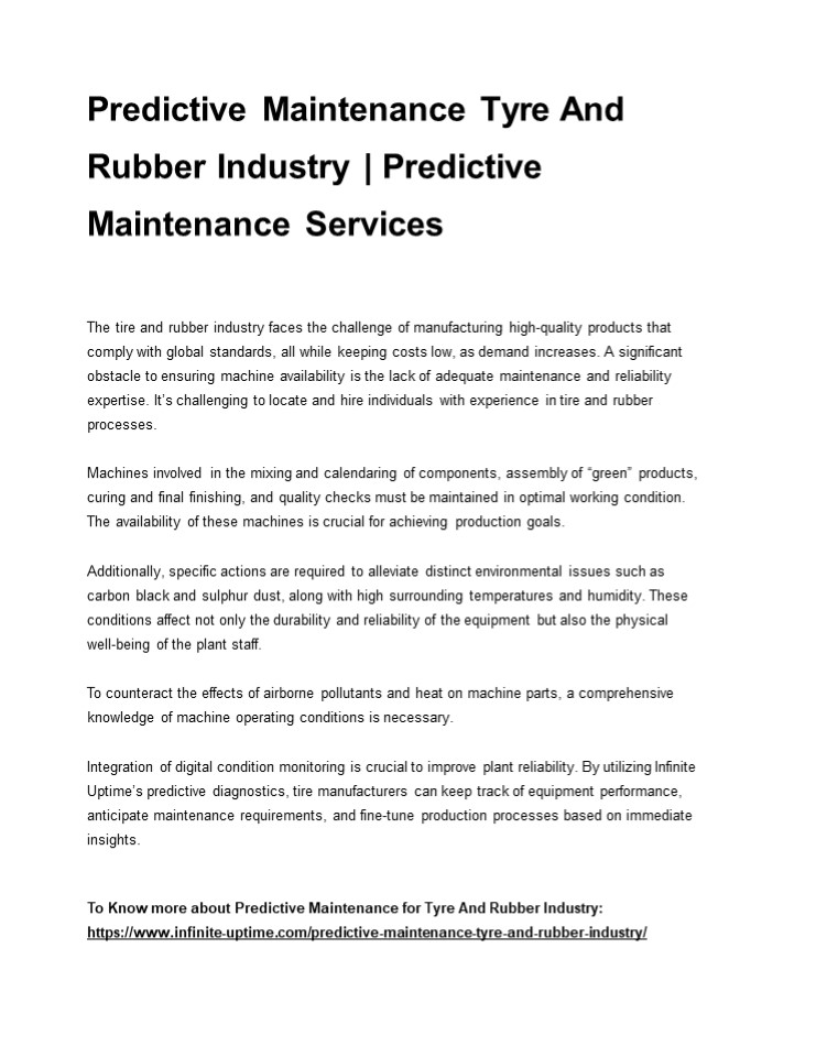 Predictive Maintenance Tyre And Rubber Industry | Predictive Maintenance Services