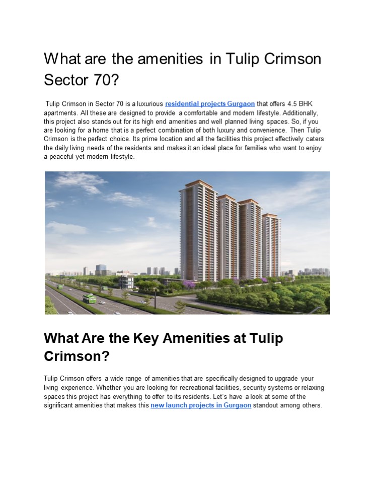 What are the amenities in Tulip Crimson Sector 70?
