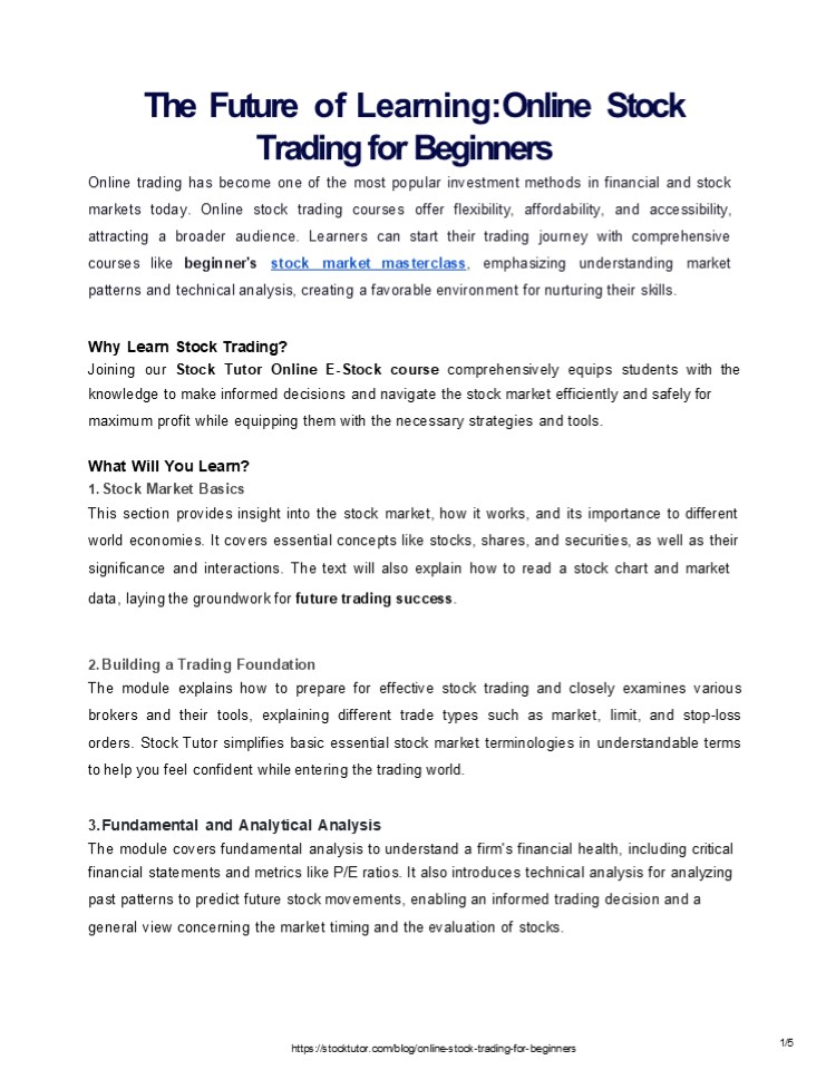 The Future Of Learning: Online Stock Trading for Beginners