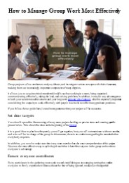 How to Manage Group Work Most Effectively