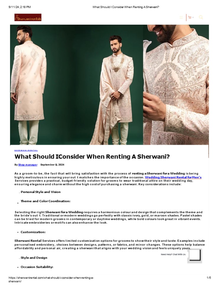 What Should I Consider When Renting A Sherwani?