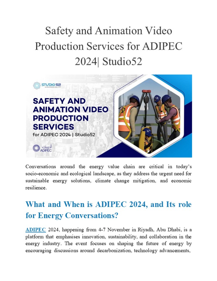 Safety & Animation Video Production for ADIPEC 2024 | Studio52