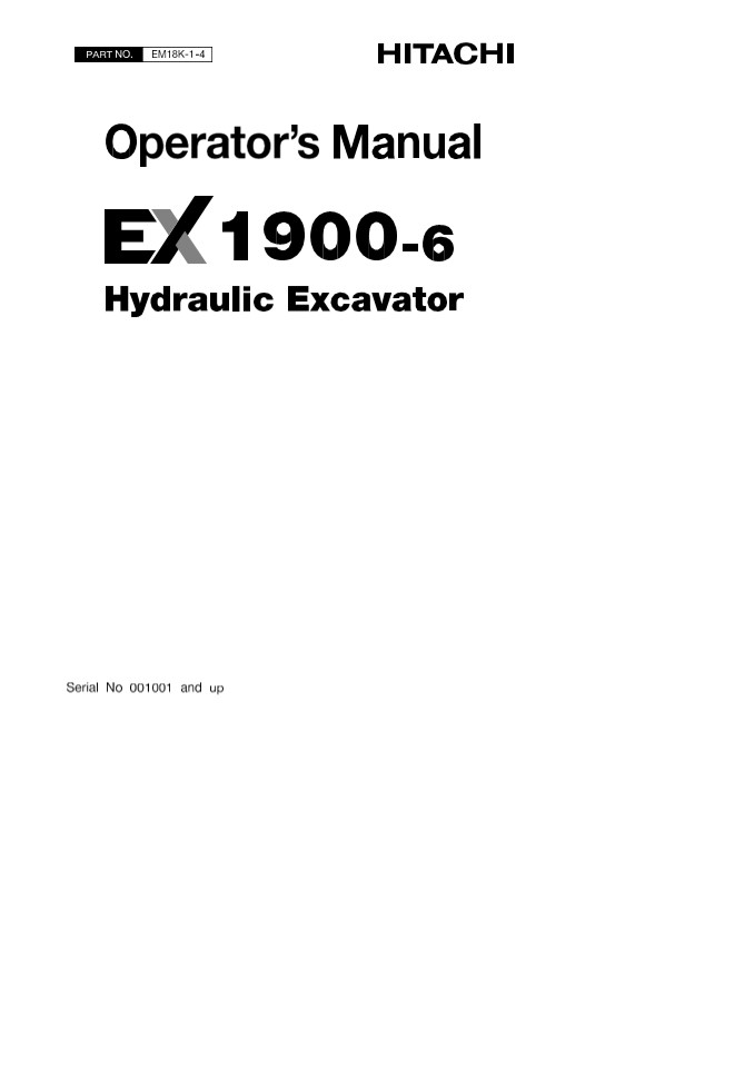 HITACHI EX1900-6 HYDRAULIC EXCAVATOR Operator Manual Instant Download