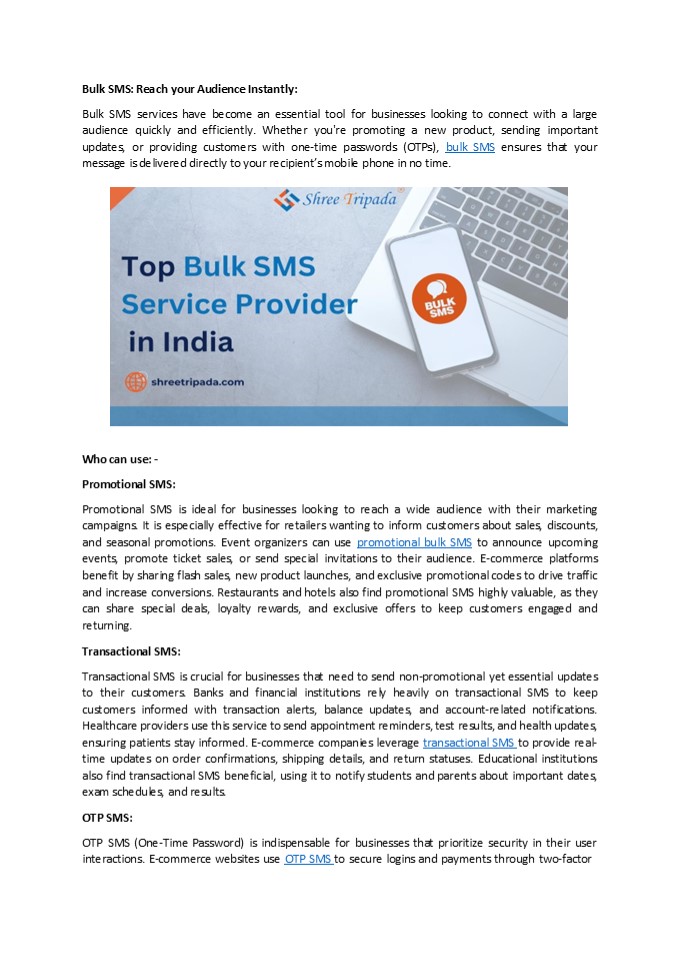 Top Bulk SMS Services Provider in India