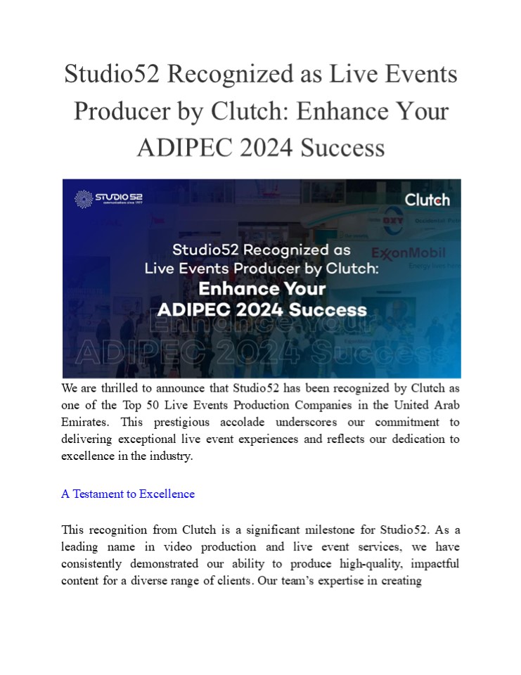 Enhance Your ADIPEC 2024 Success with Studio52 Media Partner