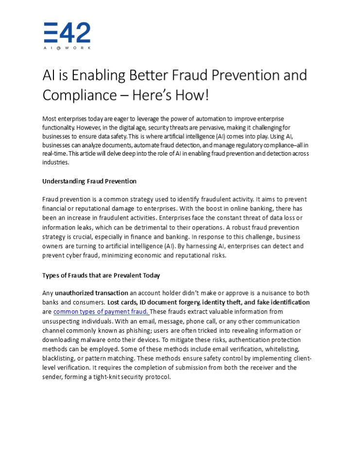 Role of AI in Fraud prevention and detection