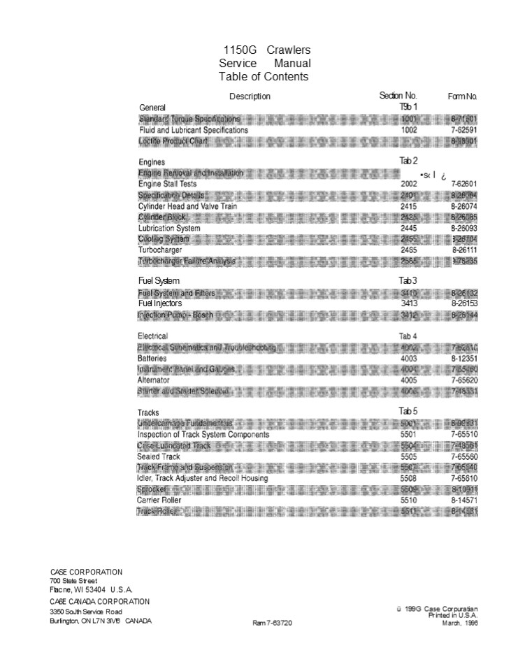 CASE 1150G Crawler Dozer Service Repair Manual Instant Download