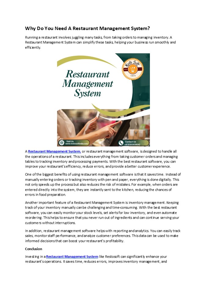 Why Do You Need A Restaurant Management System?