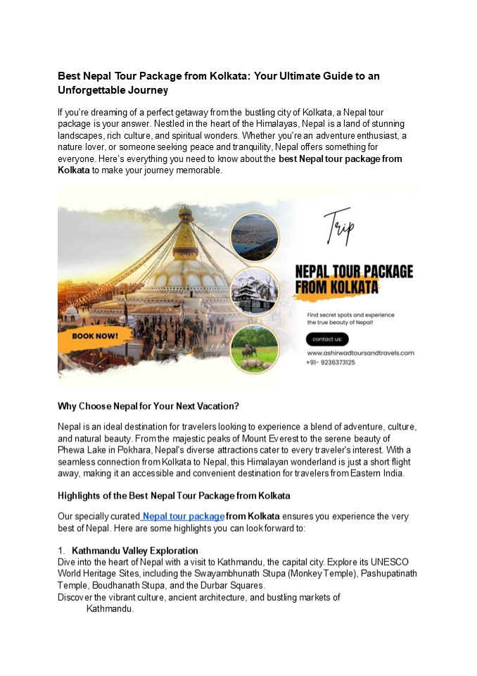Nepal Tour Packages from Kolkata | Kolkata to Nepal trip