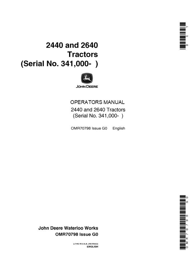 John Deere 2440 and 2640 Tractors Operator’s Manual Instant Download (Pin.341000-) (Publication No.OMR70798)