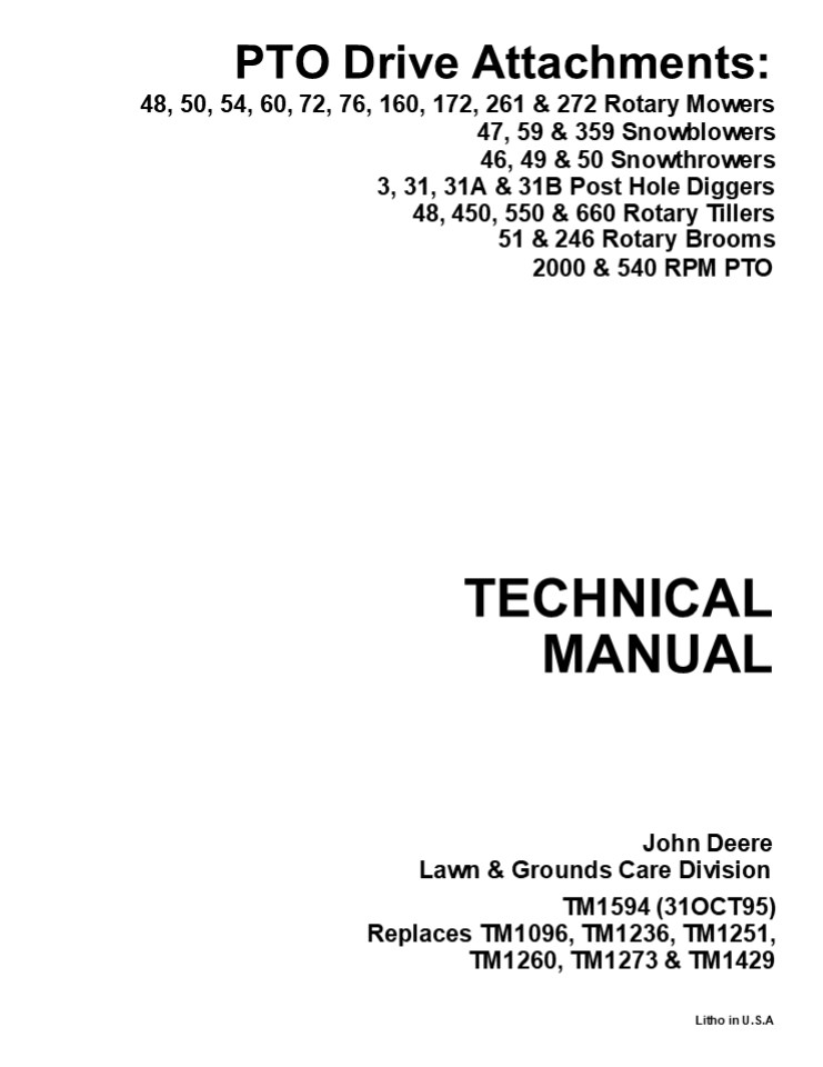 John Deere PTO Drive Attachments Service Repair Manual Instant Download