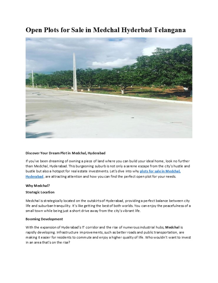 Open Plots for Sale in Medchal Hyderbad Telangana