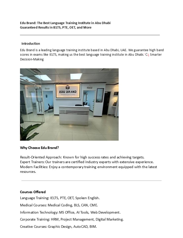 Edu Brand: The Best Language Training Institute in Abu Dhabi