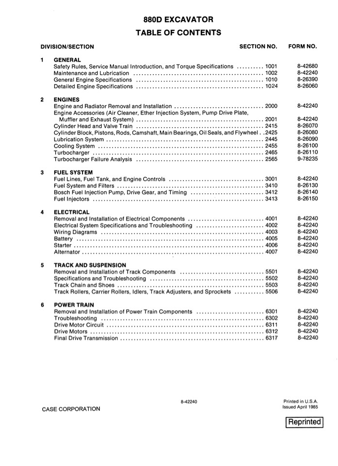CASE 880D Excavator Service Repair Manual Instant Download