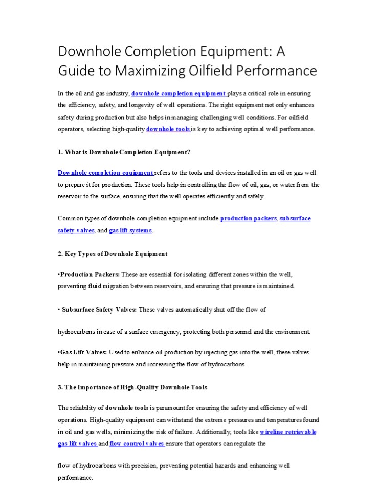 Downhole completion equipment