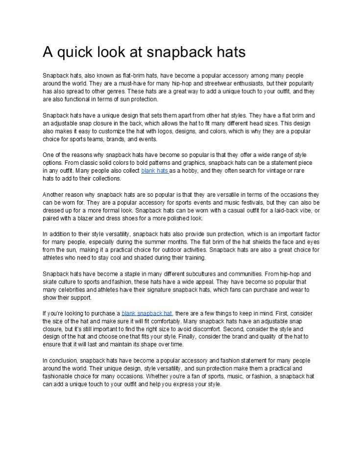 A Quick Look at Snapback Hats