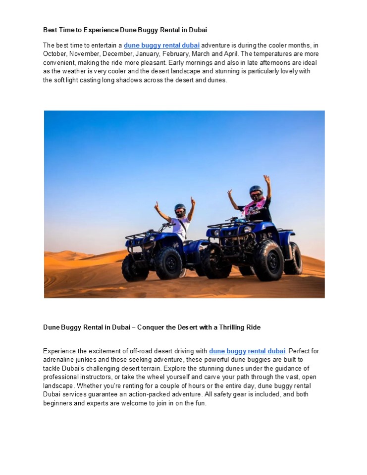 Dune Buggy Rental in Dubai – Conquer the Desert with a Thrilling Ride