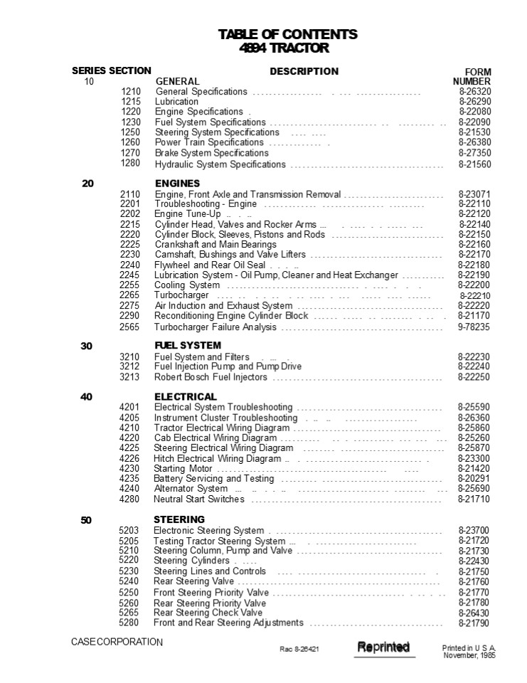 CASE 4894 Tractor Service Repair Manual Instant Download
