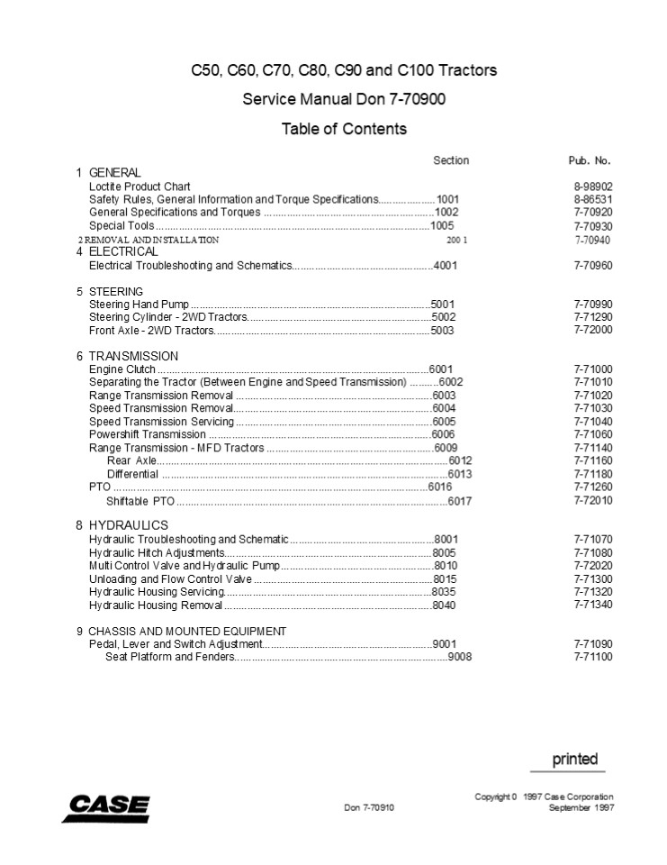 CASE IH C90 Tractor Service Repair Manual Instant Download