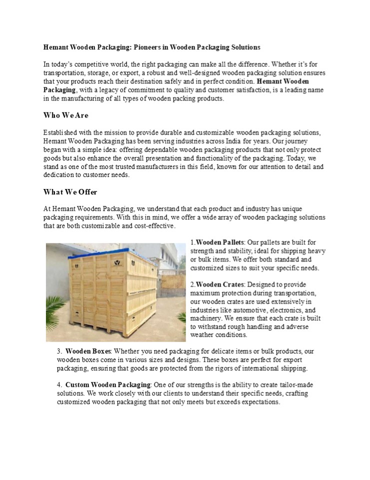Hemant Wooden Packaging: Pioneers in Wooden Packaging Solutions