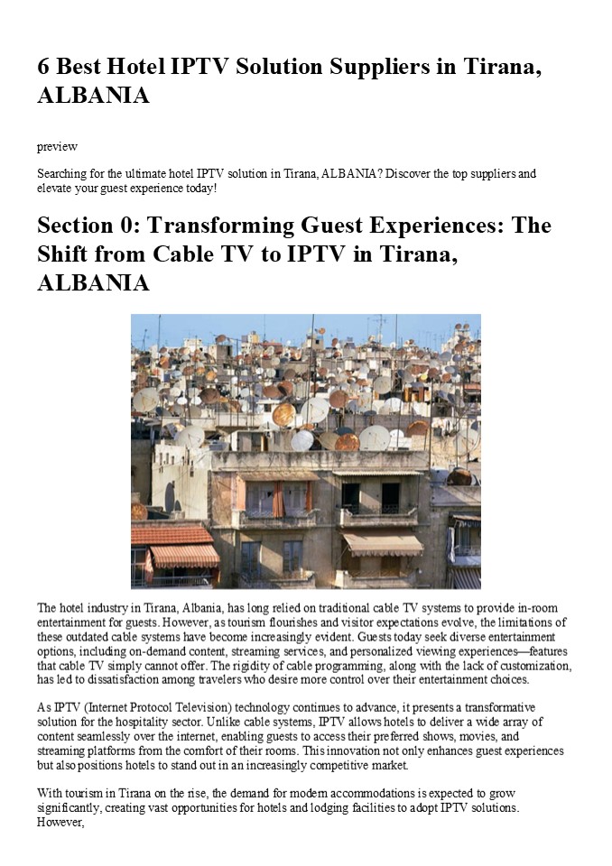 6 Best Hotel IPTV Solution Suppliers in Tirana, ALBANIA