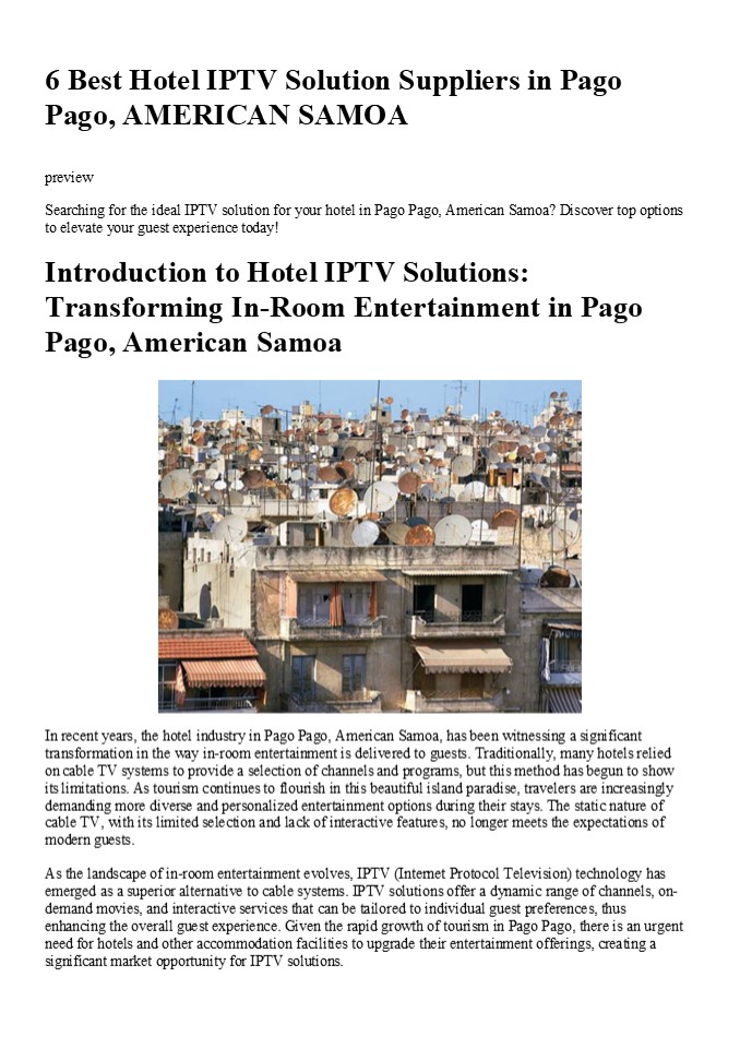 6 Best Hotel IPTV Solution Suppliers in Pago Pago, AMERICAN SAMOA