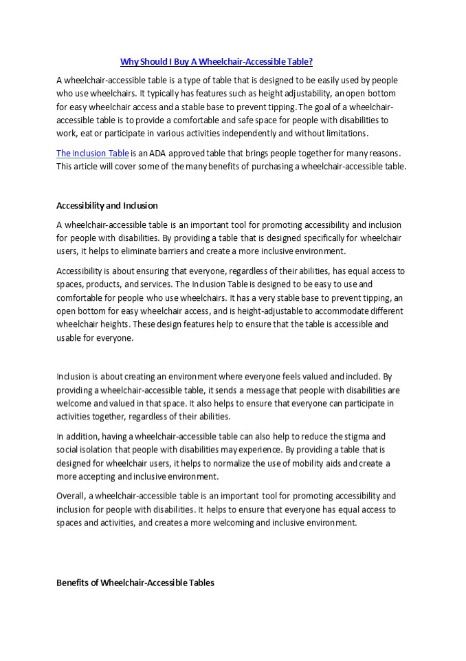 Unlock Freedom: Inclusion Table's Innovative Dining Solutions for Wheelchair Users 