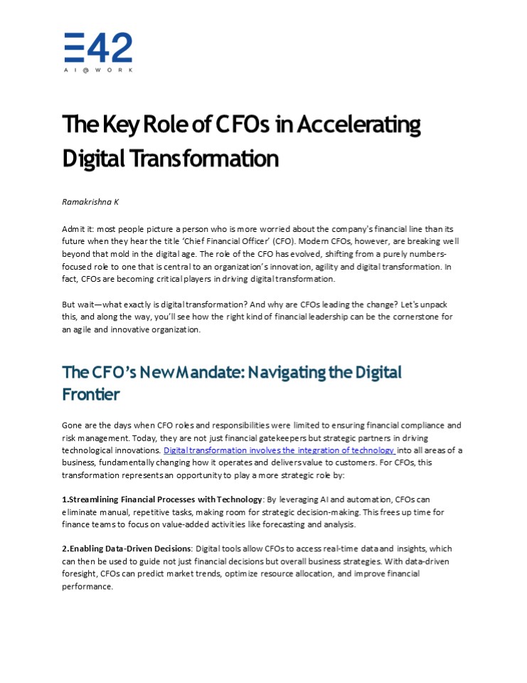 Role and responsibilities of CFOs in Digital Transformation