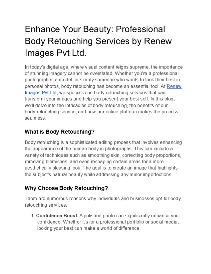 Enhance Your Beauty: Professional Body Retouching Services by Renew Images Pvt Ltd.