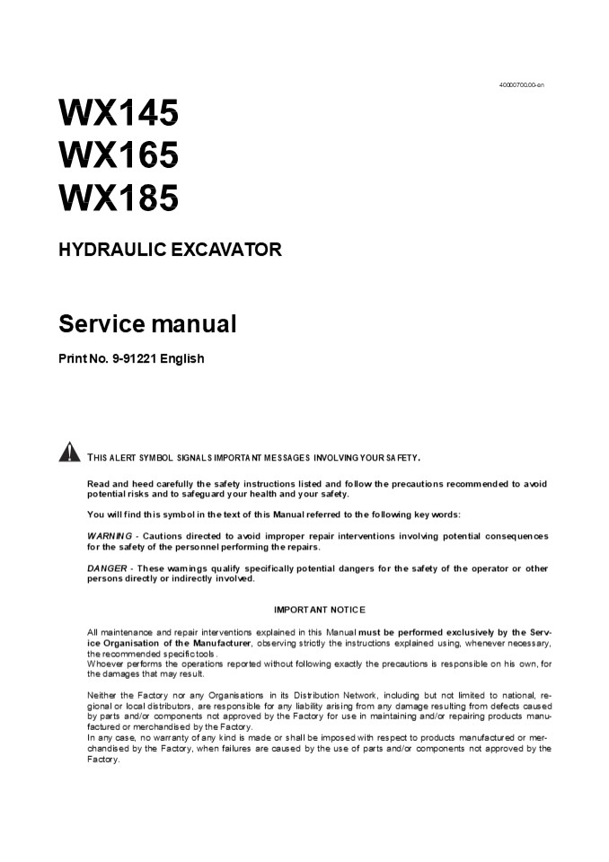 CASE WX165 Hydraulic Excavator Service Repair Manual Instant Download