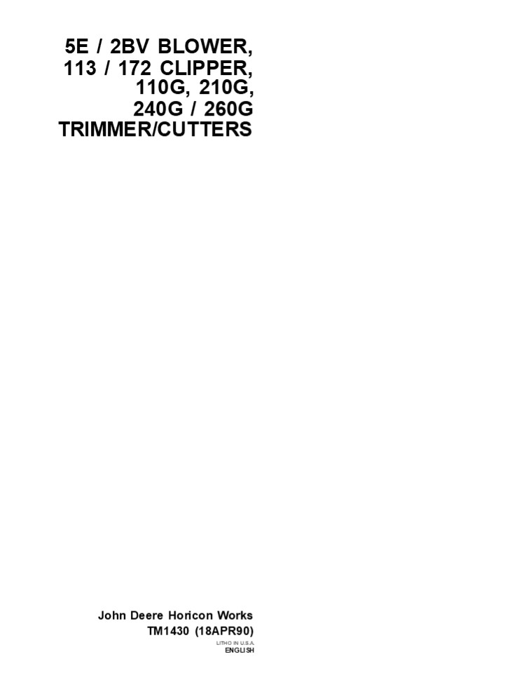 John Deere 113  172 Clipper Service Repair Manual Instant Download (TM1430)