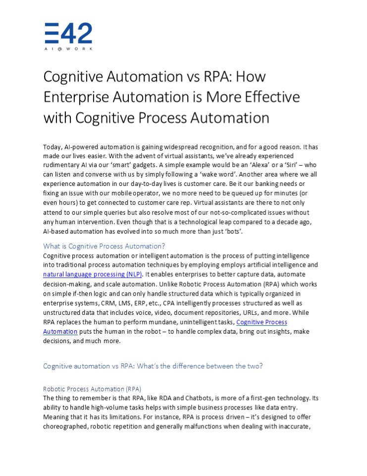 Cognitive automation vs RPA: Path to Automation
