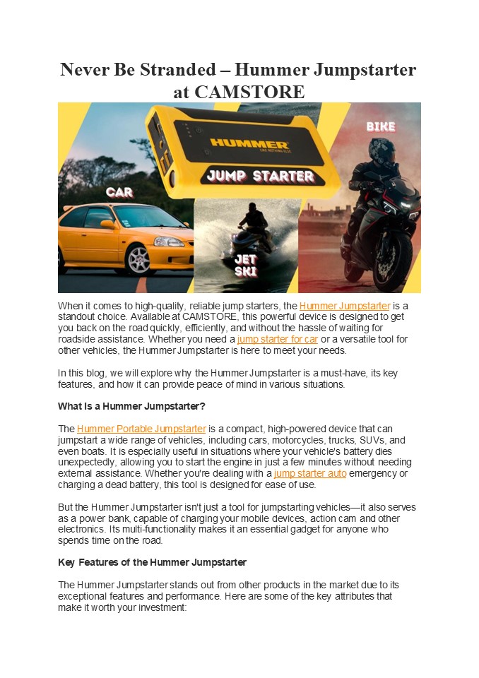 Never Be Stranded – Hummer Jumpstarter at CAMSTORE