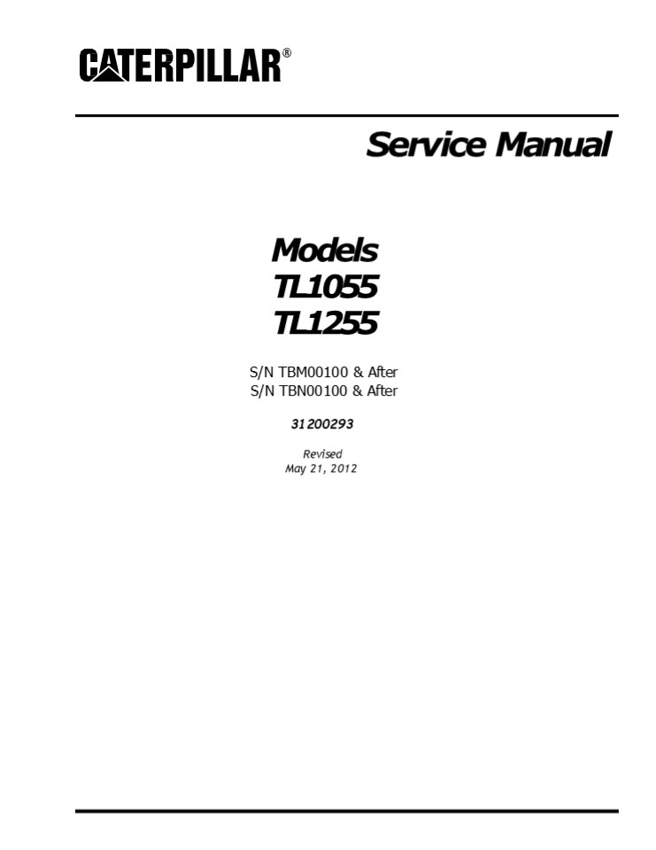 Caterpillar Cat TL1055 TL1255 Telehandler Service Repair Manual Instant Download