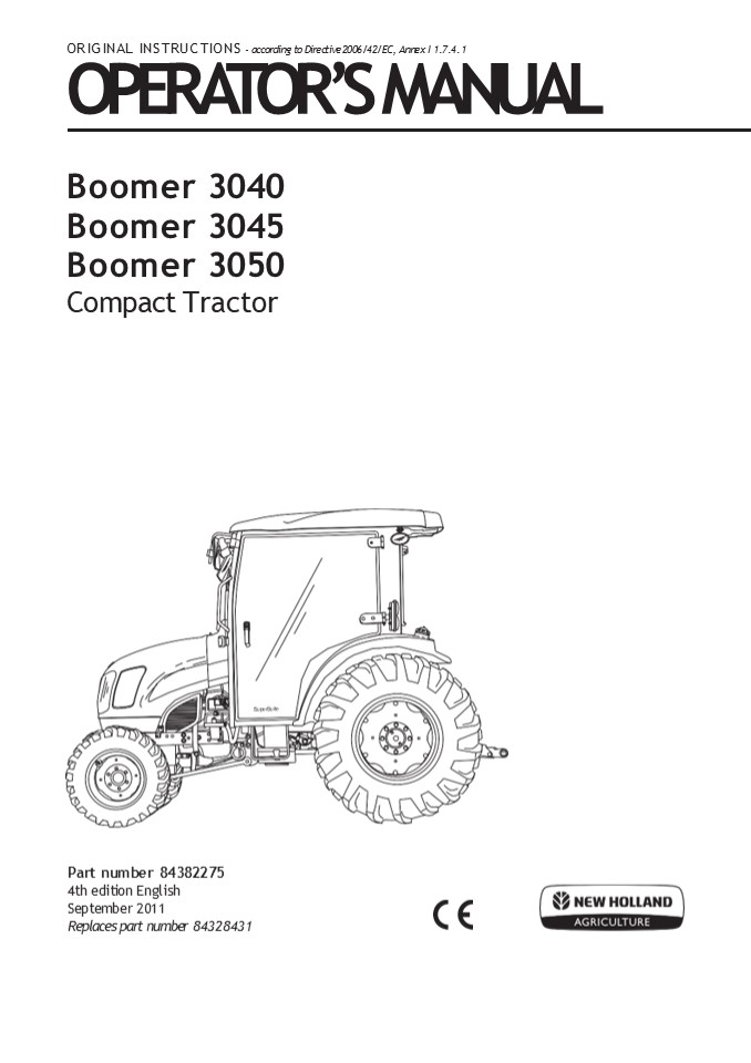 New Holland Boomer 3040 Boomer 3045 Boomer 3050 Compact Tractors Operator’s Manual Instant Download (Publication No.84382275)