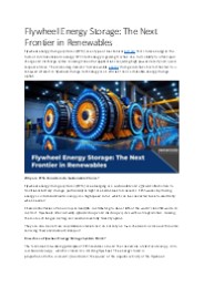 Flywheel Energy Storage: The Next Frontier in Renewables